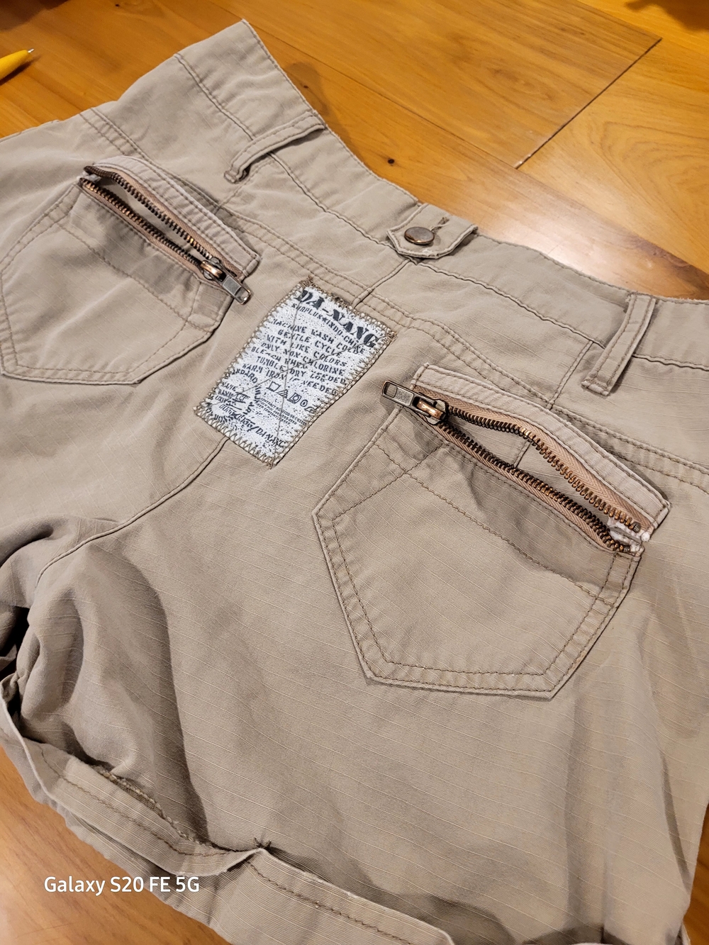 Da- Nang Khaki Cargo Shorts with Zippered Back Pockets
